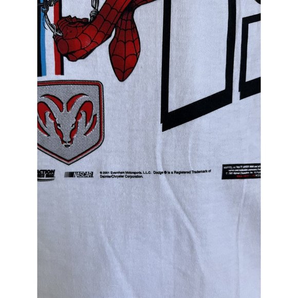 VINTAGE NASCAR SPIDERMAN CASEY ATWOOD WHITE T SHIRT SIZE LARGE 2001 CHASE AUTH - Picture 7 of 9